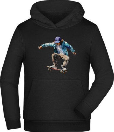 Skater Hoodie Kids Hooded Sweater - Jumping Skateboarder in Oil Paints i552